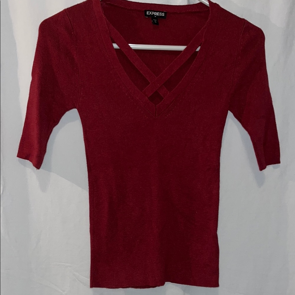 Express Red Fitted 3/4 Sleeve Blouse